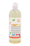 The side label of the laundry soap reads: Our citrus laundry detergent deodorizes and washes all fabrics with its mix of essential oils (no synthetic fragrance or dye). It is safe for sensitive skin, babies, washable diapers, technical clothing and delicate fabrics.