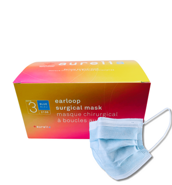 Aurelia Face Masks, ASTM Level 3, 3-Ply (BLUE) Earloop - Package of 50 - Made in Canada