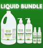 Affordable hand sanitizer liquid bundle that contains one 4L jug, two 500mL bottles, and two mini 60mL travel spray bottles.