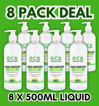Canada bulk hand sanitizer liquid in a bundle pack deal with eight 500mL bottles.
