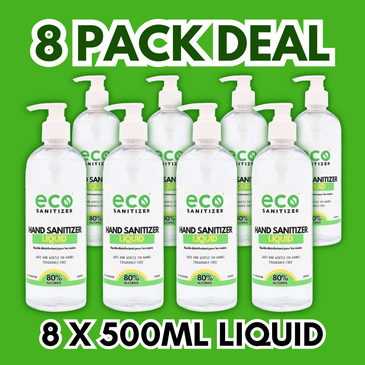 Canada bulk hand sanitizer liquid in a bundle pack deal with eight 500mL bottles.