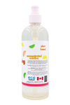 The side label of the citrus dish soap reads: A natural Eco-Friendly Dishwashing Liquid – Citrus. Crafted with a biodegradable grease-cutting formula that works well on dishes, pots, pans and cutlery, while remaining gentle on hands and skin. Made for the consumer who is looking for a dishwashing liquid that is eco-conscious and also highly effective and safe. Directions: Add to wash water. Wash and rinse with clean water. Do not add bleach. Do not put in the dishwasher.