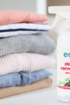 A bottle of eco fabric stain remover in peppermint, for a plant-based and eco-friendly laundry routine.
