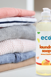 A bottle of eco laundry detergent in citrus, for a plant-based and eco-friendly laundry routine.