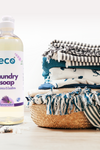 A bottle of eco laundry detergent in lavender, for a plant-based and eco-friendly laundry routine.