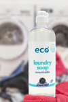 A bottle of eco laundry detergent in unscented, for a plant-based and eco-friendly laundry routine.