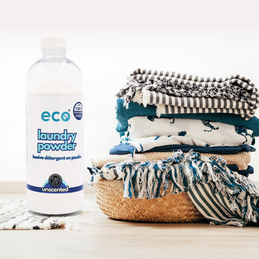 A bottle of eco laundry detergent in unscented, for a plant-based and eco-friendly laundry routine.