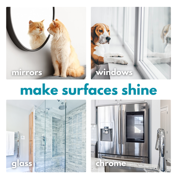 Eco glass cleaner makes mirrors, windows, glass, chrome, and other shiny surfaces shine.