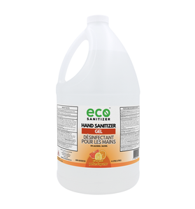 Eco Sanitizer gel hand sanitizer with citrus scent in 4L bulk refill jug.