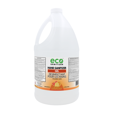 Eco Sanitizer gel hand sanitizer with citrus scent in 4L bulk refill jug.