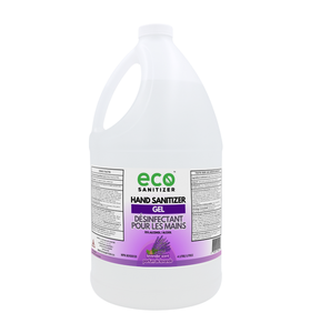Eco Sanitizer gel hand sanitizer with lavender scent in 4L bulk refill jug.