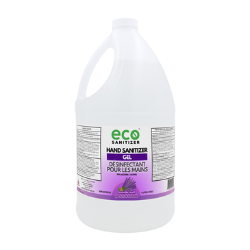 Eco Sanitizer gel hand sanitizer with lavender scent in 4L bulk refill jug.
