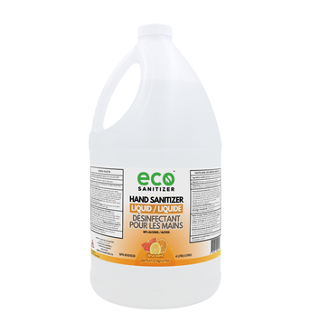 Eco Sanitizer liquid hand sanitizer with citrus scent in 4L bulk refill jug.