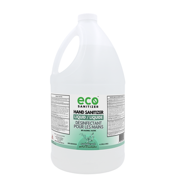 Eco Sanitizer liquid hand sanitizer with eucalyptus scent in 4L bulk refill jug.