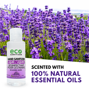 Eco Sanitizer's lavender hand sanitizer is scented with 100% natural essential oils.