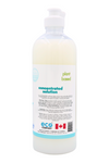 The side label of the fabric softener reads: Our unscented fabric softener helps control static and soften clothes for all types of fabrics. Our unscented formula is safe for sensitive skin and effective for all types of washers, including HE washers.