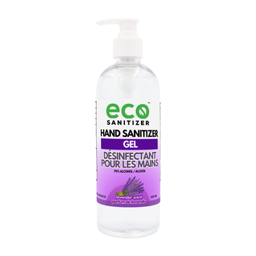 Eco Sanitizer gel hand sanitizer with lavender scent in 500ml bottle.
