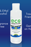 Eco Sanitizer's hand sanitizer gel is made with 70% food grade ethyl alcohol, is fragrance free, is gentle on the hands, and is travel friendly.