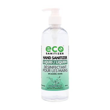 Eco Sanitizer liquid hand sanitizer with eucalyptus scent in 500ml bottle