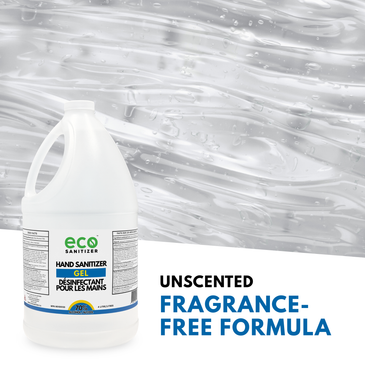 Eco Sanitizer 4L Hand Sanitizer Gel Unscented has a fragrance-free formula.