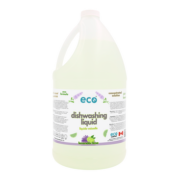 Eco-friendly dish soap lavender lime in a 4 liter jug for wholesale, perfect for customers to bulk up on dishwashing soap and refill their own bottles. 