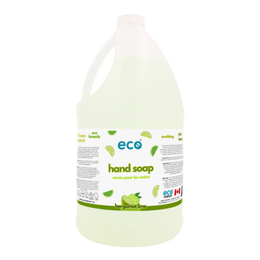 Eco-friendly bergamot lime hand soap in a 4-liter jug for wholesale, ideal for customers to bulk up on hand soap and refill their own bottles