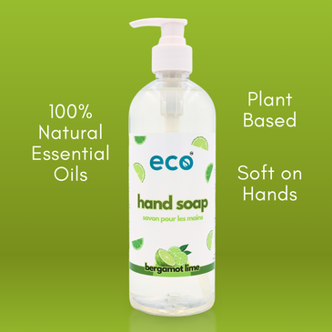 This eco friendly hand soap in bergamot lime is scented with 100% natural essential oils, is soft on the hands, and has a plant-based formula.
