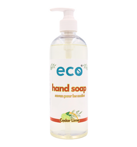 Eco hand soap cedar lime in a 500ml ready-to-use bottle for wholesale, ideal for eco-friendly retailers.