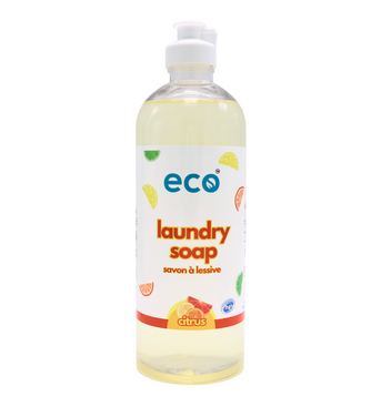 Eco laundry detergent citrus in a 500ml ready-to-use bottle for wholesale, ideal for eco-friendly retailers.