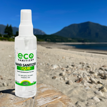Mini hand sanitizer spray at beach.