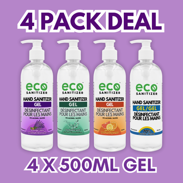 Eco Gel Hand Sanitizer 500ml Pack of 4 - with Lavender, Eucalyptus, Citrus, and Unscented.