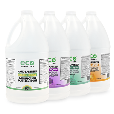 Eco Sanitizer - Scented Hand Sanitizer Liquid Bulk Assortment 4L Case with Unscented, Lavender, Eucalyptus, and Citrus
