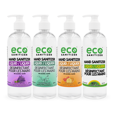 Scented Liquid Hand Sanitizer 500mL in citrus, eucalyptus, lavender, and unscented.