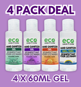 Eco Hand Sanitizer Gel Mini 60ml Pack of 4 - with Lavender, Eucalyptus, Citrus, and Unscented.