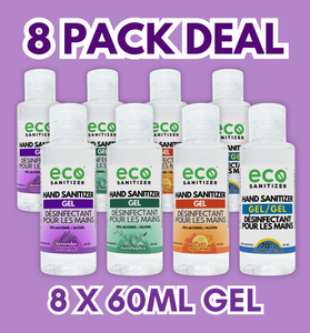 Mini Gel Hand Sanitizer 60ml Value Pack of 8 - with 2 Lavender, 2 Eucalyptus, 2 Citrus, and 2 Unscented.