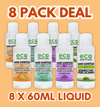 Mini Liquid Hand Sanitizer 60ml Value Pack of 8 - with 2 Lavender, 2 Eucalyptus, 2 Citrus, and 2 Unscented.