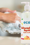 A bottle of eco dish soap citrus by the kitchen sink, for a sustainable and eco-friendly home.