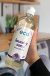 Eco-friendly laundry soap in lavender, for sustainable home cleaning and green living.