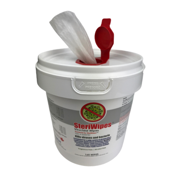 Steriwipes Virucidal Wipes Disinfectant with 160 wipes per container. Fast-acting hospital grade wipes to clean, sanitize, disinfect, and kill viruses & bacteria. Made in Canada. Fragrance-free and alcohol-free.